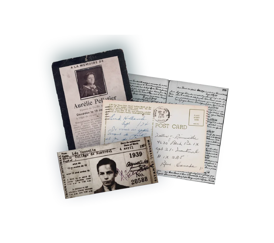 Memorial card, postcard, parish register and identity document available in the collections