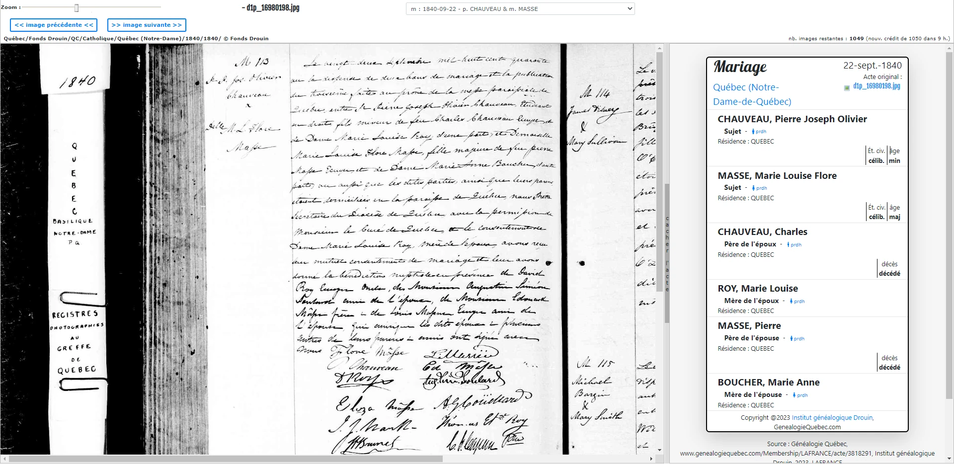 Acte de mariage ancien de la collection LAFRANCE