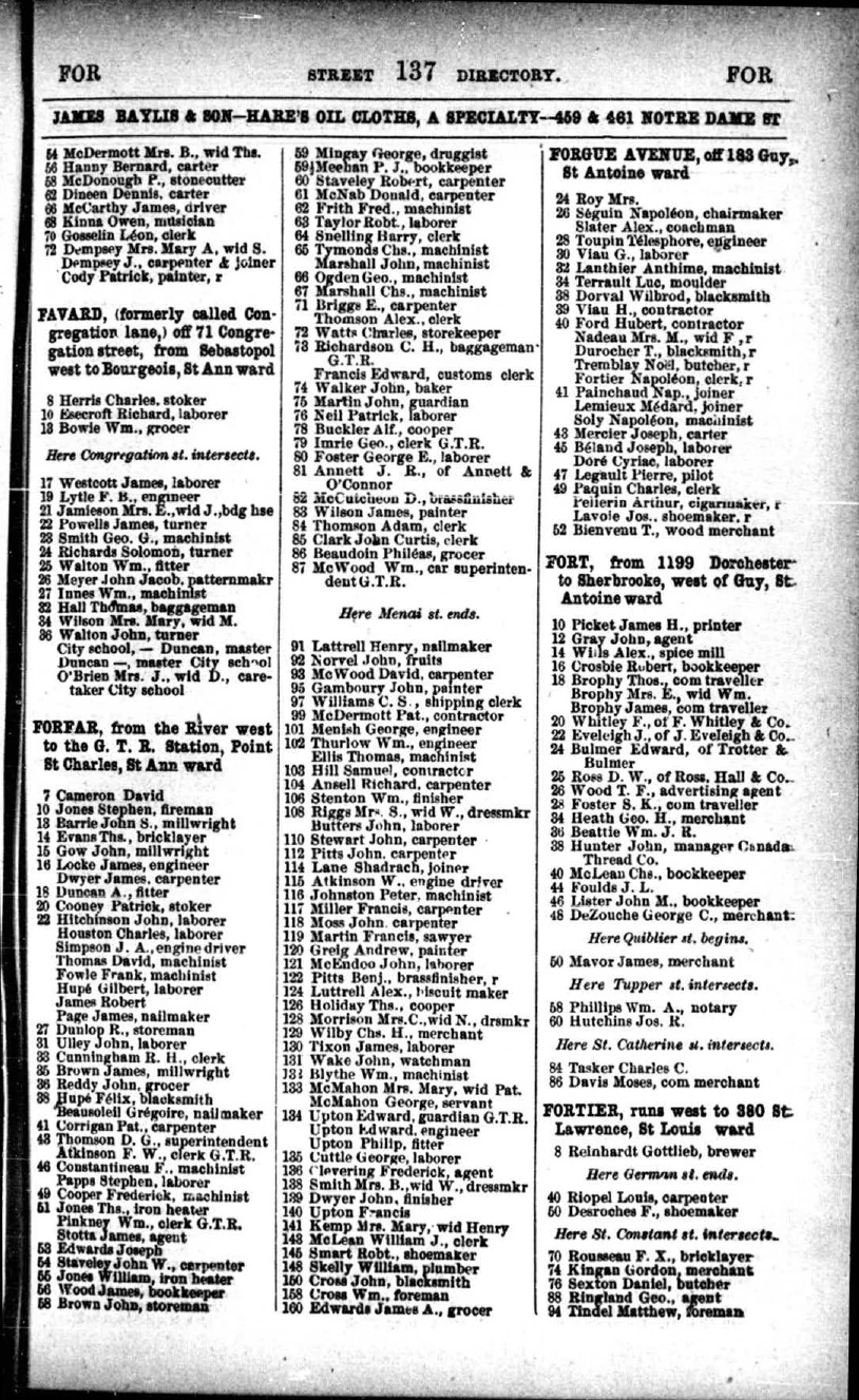 Montreal Lovell Directory street listing