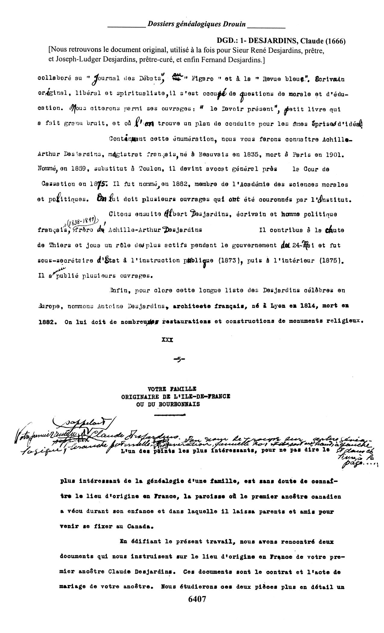 Page des dossiers généalogiques Drouin