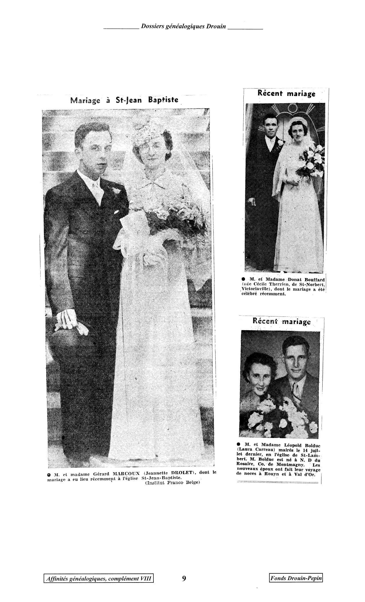 Dossiers généalogiques Drouin Marriage photo