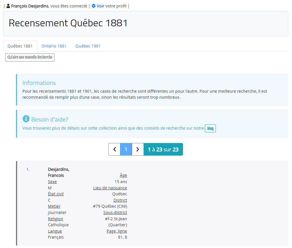 Résultats d’une recherche sur l’outil recensements