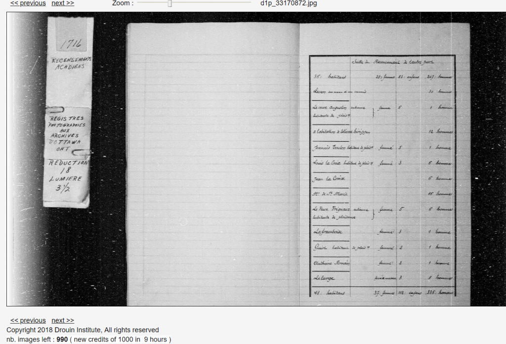 acadian census used in genealogical research