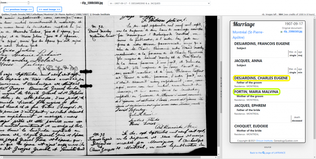 Quebec birth, marriage and death records