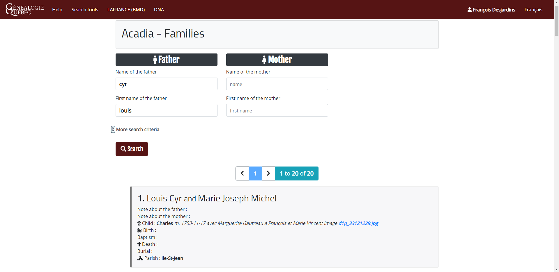 Acadia Families collection update on Genealogy Quebec