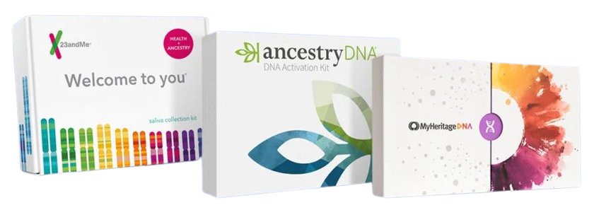 Ancestry, Myheritage and 23andMe's DNA test boxes