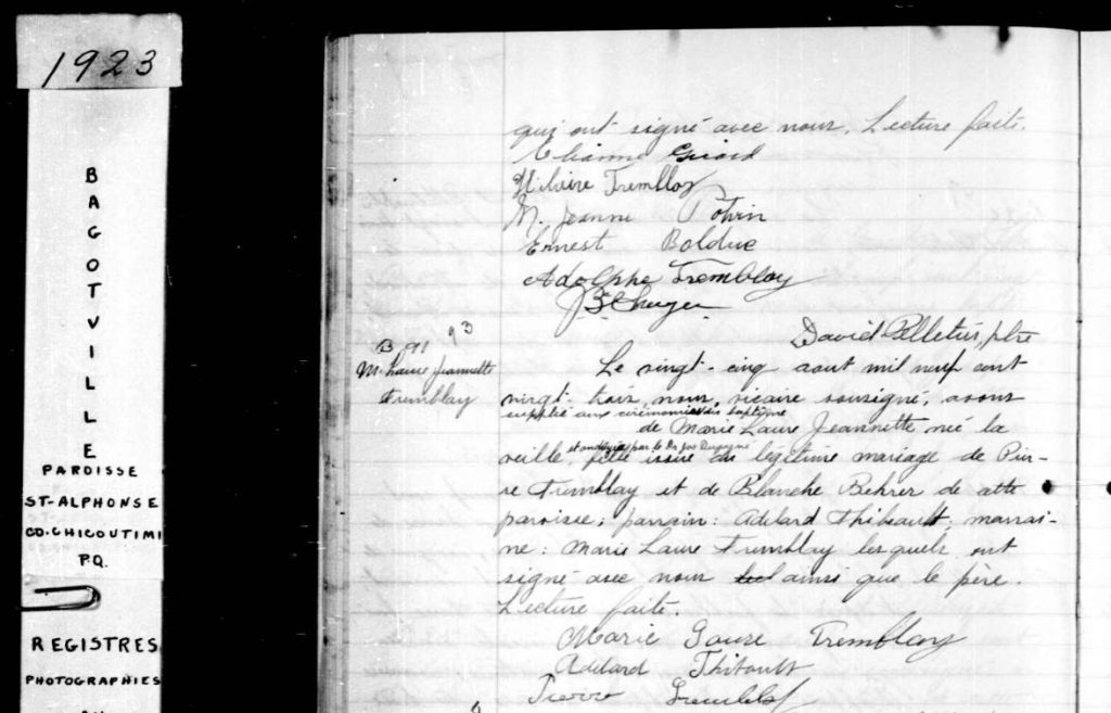 baptism record genealogy quebec